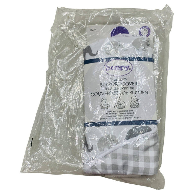 Boppy-Nursing-Pillow-Cover—Gray-Elephants-Plaid-1-2