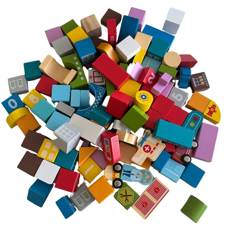 Leo & Friends Wooden City Building Block Toy 100-Piece Set