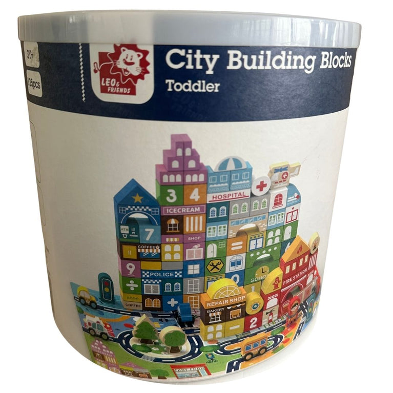 Leo & Friends Wooden City Building Block Toy 100-Piece Set