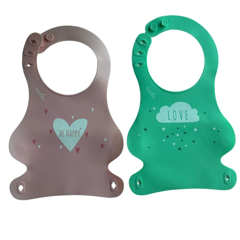 Nuvita Squishy Silicone Roll Up Bib For Baby - Pink/Green (Pack of 2)