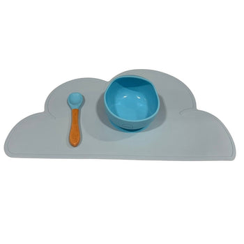 Amini Silicone Suction Bowl, Spoon & Place Mat Set - Blue