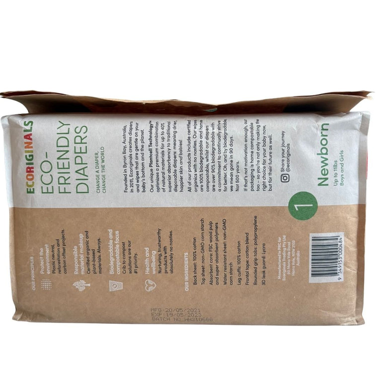 Eco-Friendly Diapers for Newborns Size 1 (Up to 11 Lbs) - 30 Pack