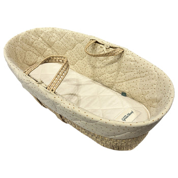 The Little Green Sheep Natural Quilted Moses Basket & Stand-Linen Rice
