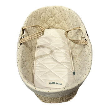 The Little Green Sheep Natural Quilted Moses Basket & Stand-Linen Rice