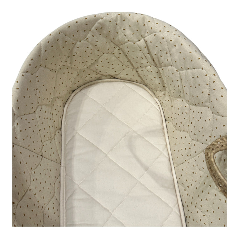 The Little Green Sheep Natural Quilted Moses Basket & Stand-Linen Rice