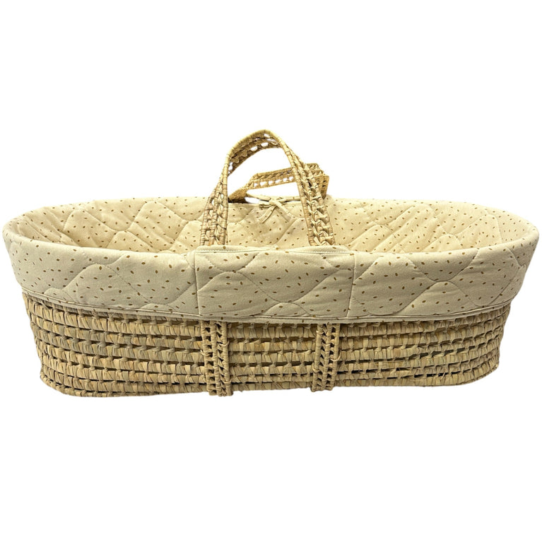 The Little Green Sheep Natural Quilted Moses Basket & Stand-Linen Rice