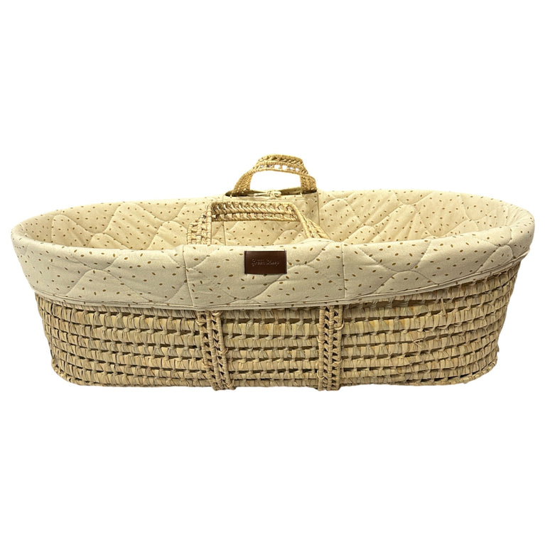 The Little Green Sheep Natural Quilted Moses Basket & Stand-Linen Rice