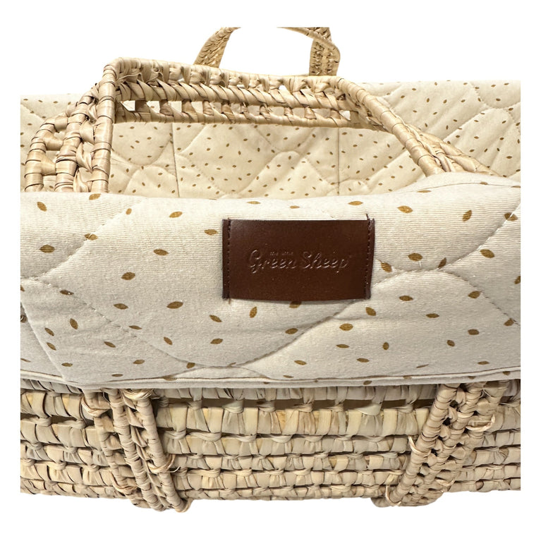 The Little Green Sheep Natural Quilted Moses Basket & Stand-Linen Rice