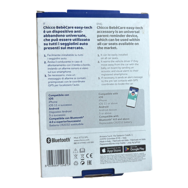 Chicco Bebe Care Easy Tech Blue - Universal Anti-Abandonment Child Car Seat Safety Device