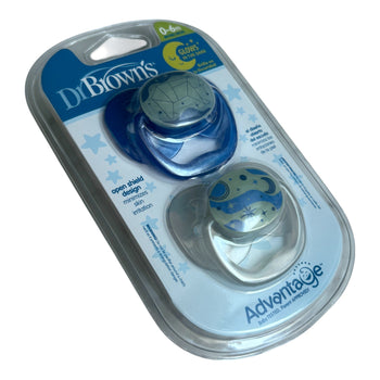 Dr Brown's 2-Piece Advantage Glow in The Dark Pacifiers Stage 1 (0-6m) - Blue