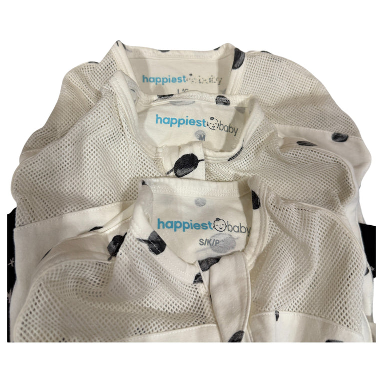 Happiest Baby SNOO 100% Organic SNOO Sleep Sack Bundle 3-Pack of Sizes - Ivory Planets with Black/White Wings