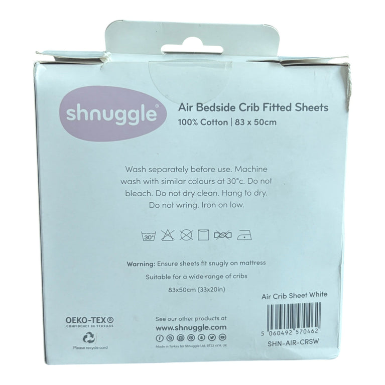 Shnuggle Air Bedside Crib Fitted Sheets (83 x 50 cm) - White