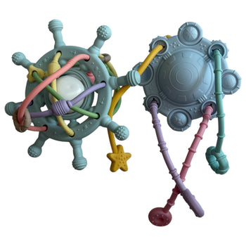 Montessori Food-Grade Silicone Teething and Pull String Toy - Pack of 2 - Blue