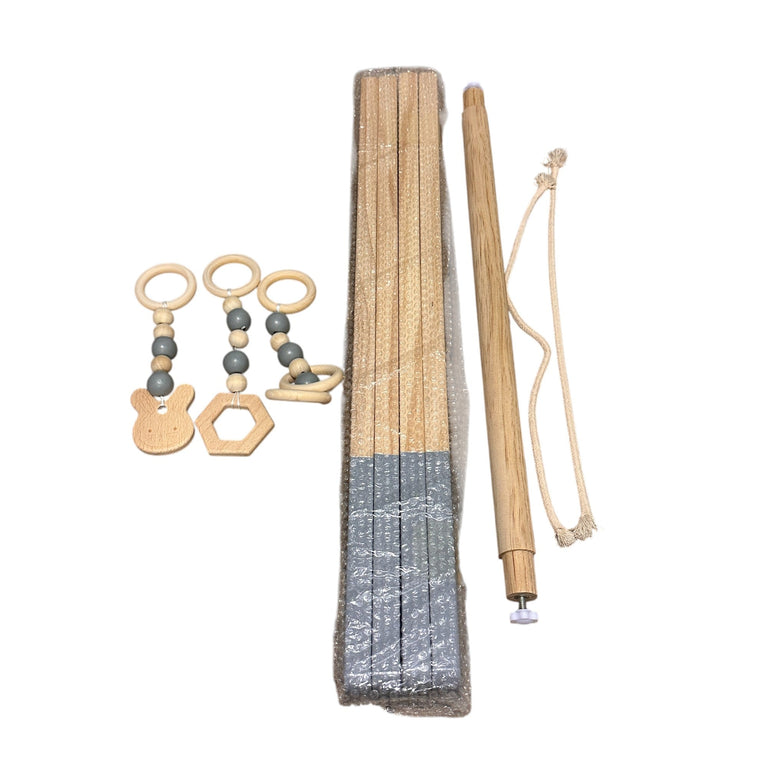 Wooden Play Gym With Hanging Pendants - Grey