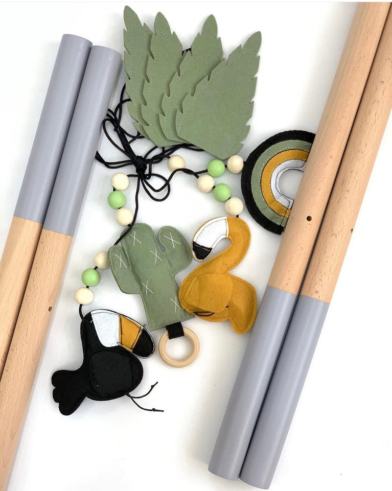 Wooden Play Gym with Hanging Pendants - Green/Black