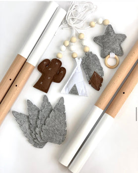 Wooden Play Gym with Hanging Pendants - Grey/Brown