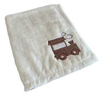 Juniors Solid Sovflat Polyboa Blanket with Train Applique - 76x102 cm