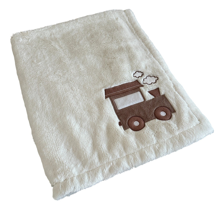Juniors Solid Sovflat Polyboa Blanket with Train Applique - 76x102 cm
