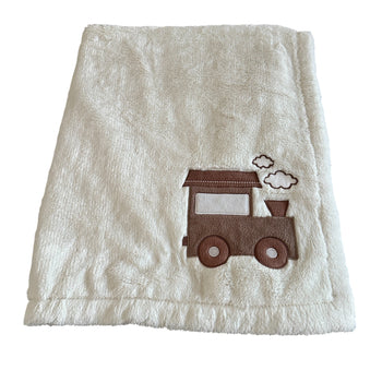 Juniors Solid Sovflat Polyboa Blanket with Train Applique - 76x102 cm