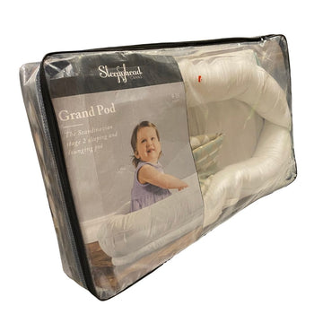 Sleepyhead (DockATot) Grand Dock Pod Baby Lounger + Spare Cover - Pristine White / Green Geometry