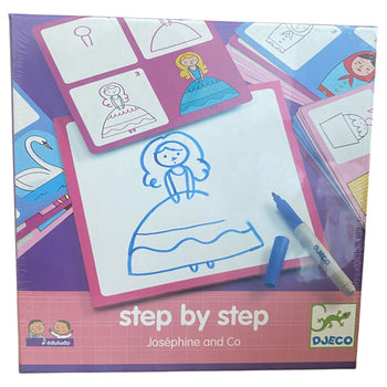 Djeco Step by Step Drawing Set - Josephine & Co (24 Cards plus Erasable Board)