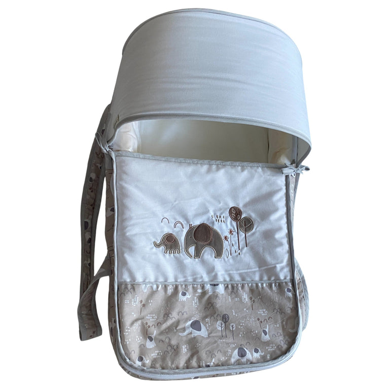 Juniors Jesse Printed Carry Cot with Canopy -Elephant