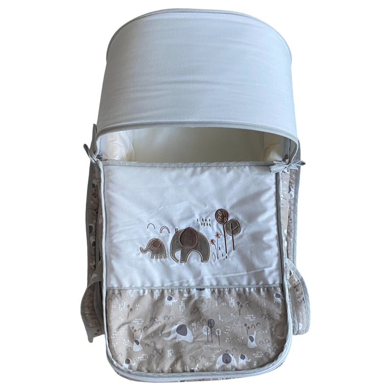 Juniors Jesse Printed Carry Cot with Canopy -Elephant