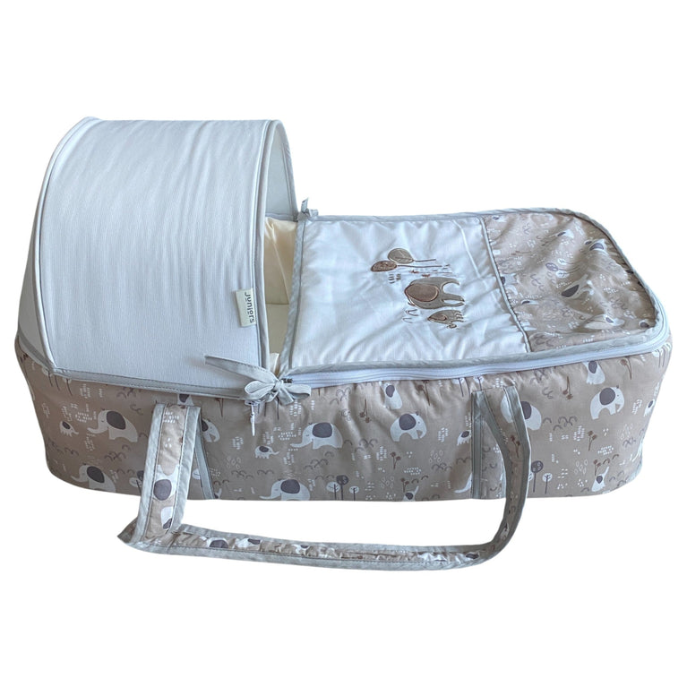 Juniors Jesse Printed Carry Cot with Canopy -Elephant