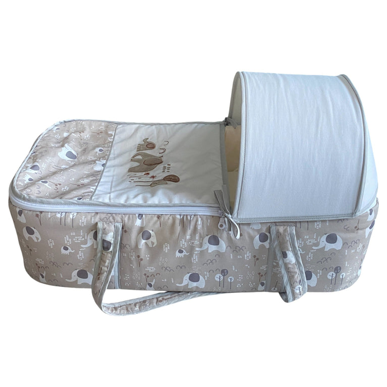 Juniors Jesse Printed Carry Cot with Canopy -Elephant