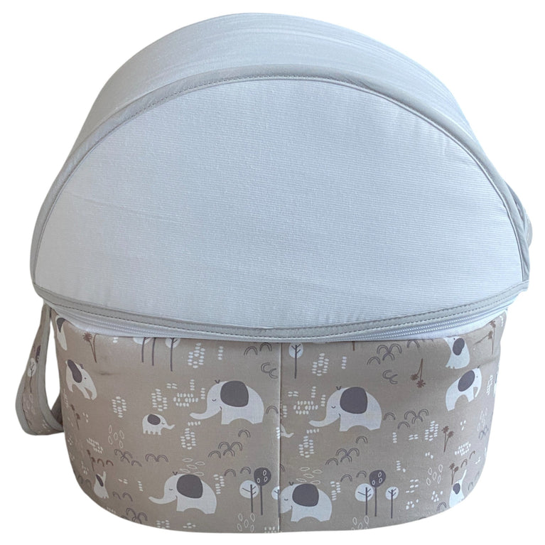 Juniors Jesse Printed Carry Cot with Canopy -Elephant