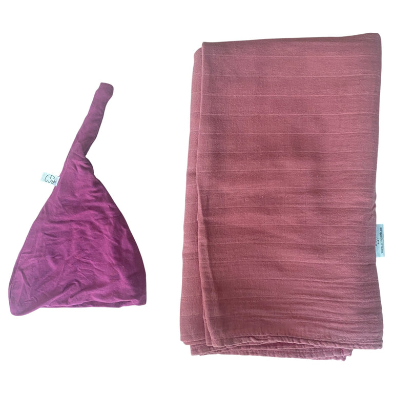 Anvi baby Knotted Beanie & Swaddle Set-Purple Rain