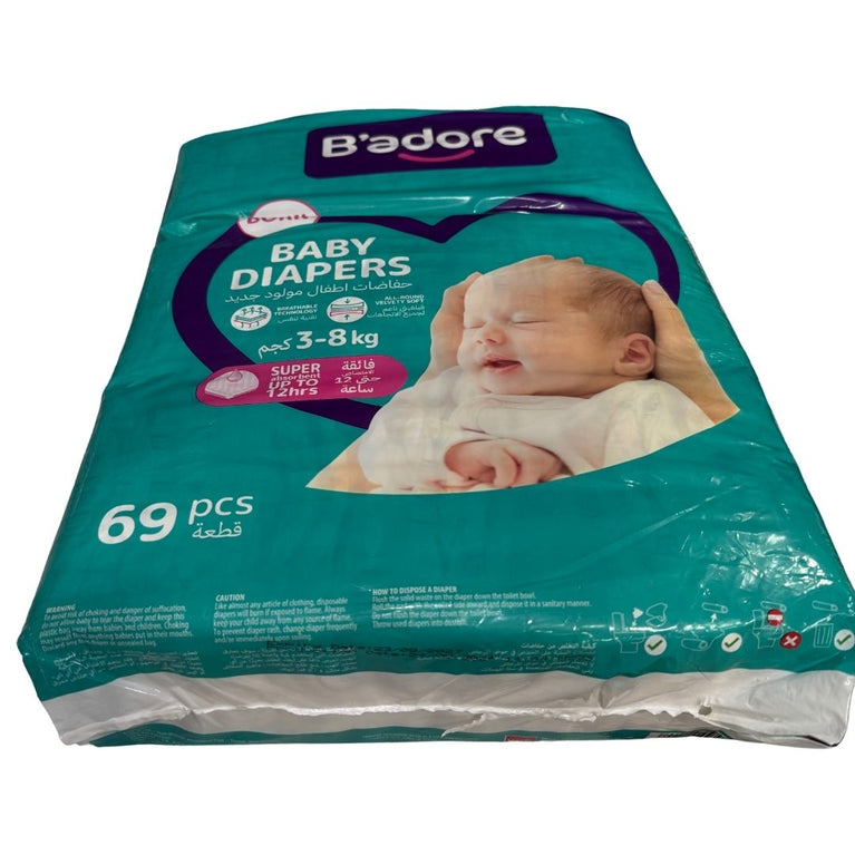B'adore Newborn Baby Diapers Value Pack (3-8 kg) - 69 pcs