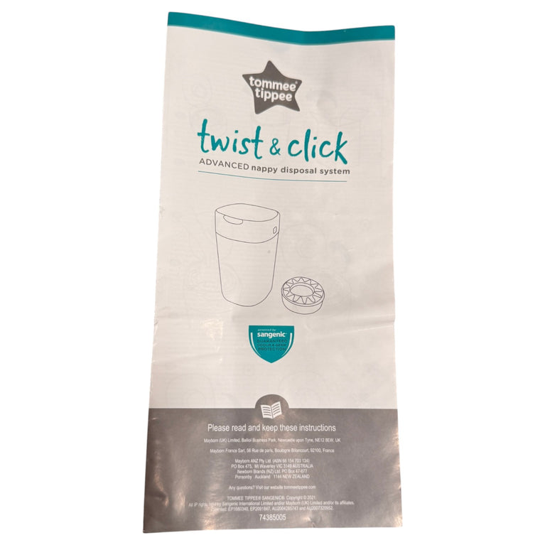 Tommee-Tippee-Twist-&-Click-Advance-Nappy-Disposal-Sangenic-Tec-Bin-+-4-Refill-Pack-White-&-Grey-1-7