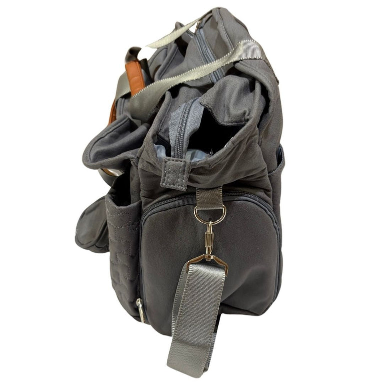Little Story Signature Quilted Diaper Bag - Grey