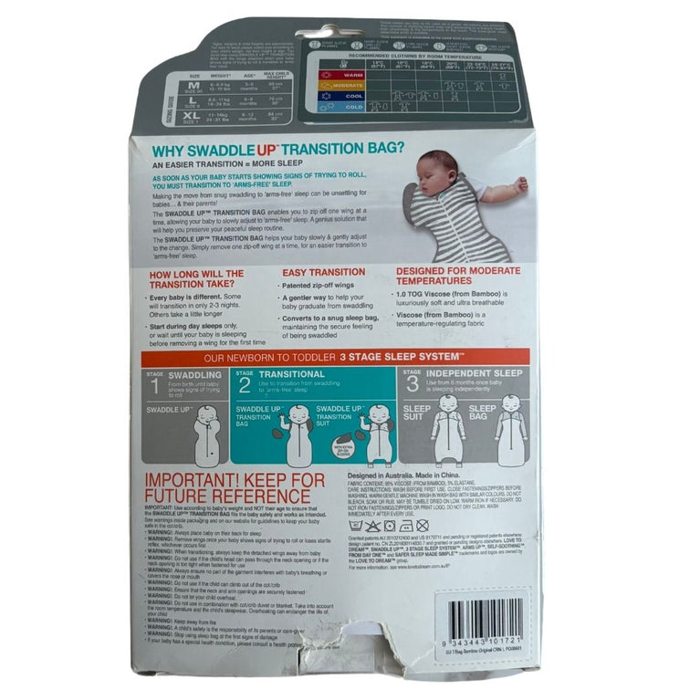 Love to Dream Stage 2 Swaddle Up Transition Bag Original 1.0 TOG Large (8.5 - 11 Kg) - Grey