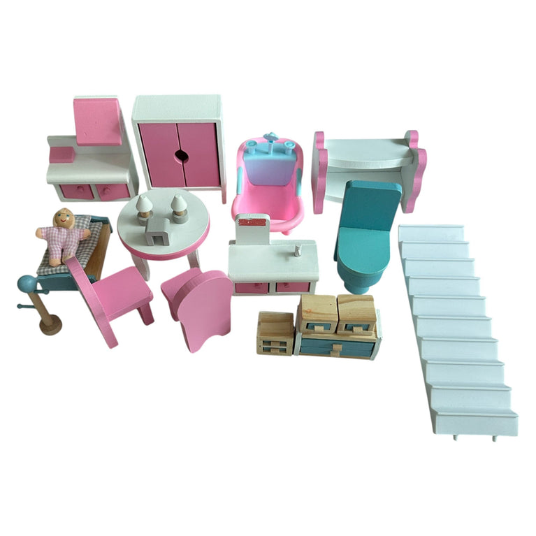 Fab n Funky Pink 3-Story Wooden Doll House with Furniture