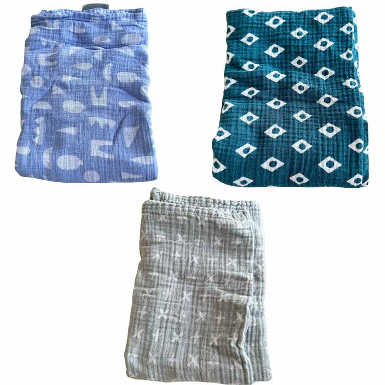 Crate&kids Organic Baby Swaddles (3-Pack) - Blue Charms