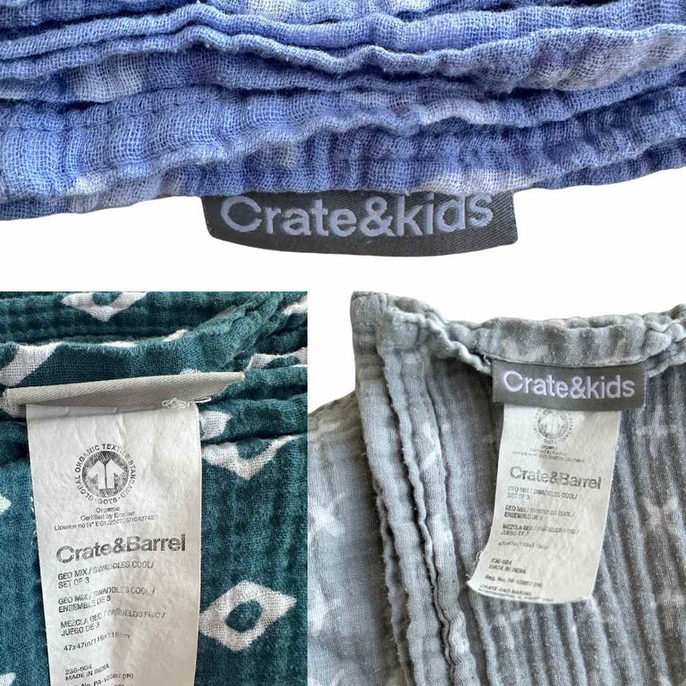 Crate&kids Organic Baby Swaddles (3-Pack) - Blue Charms