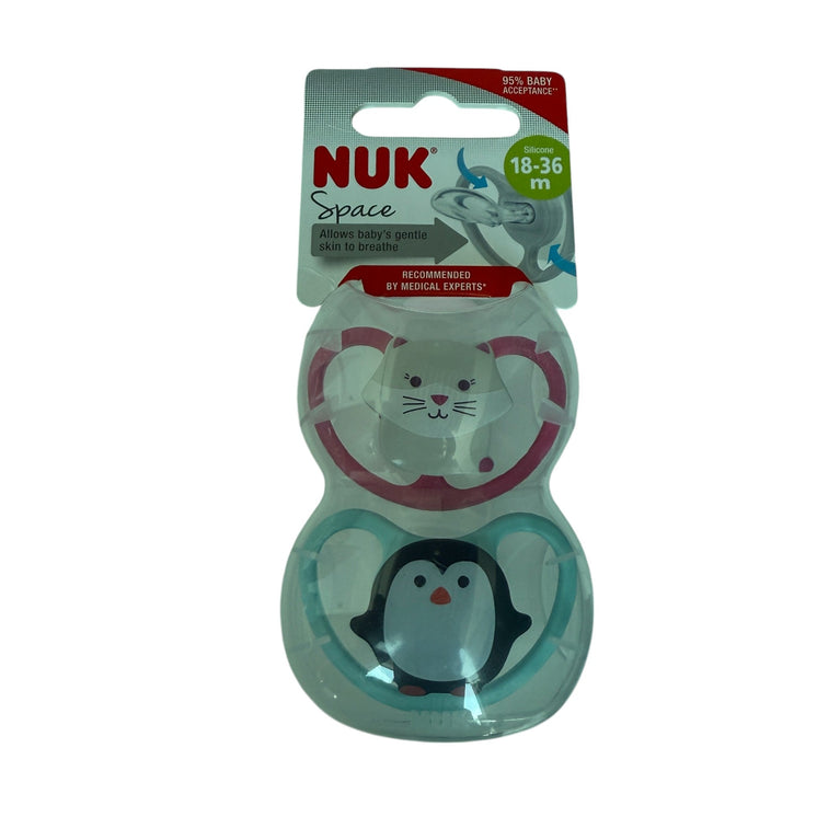NUK Space Orthodontic Silicone Soothers - Pack of 2 (18-36 months) - Pink / Aqua