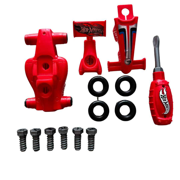 Hot Wheels Car Tuning Set with Screwdriver and Exchangeable Tyres - Red