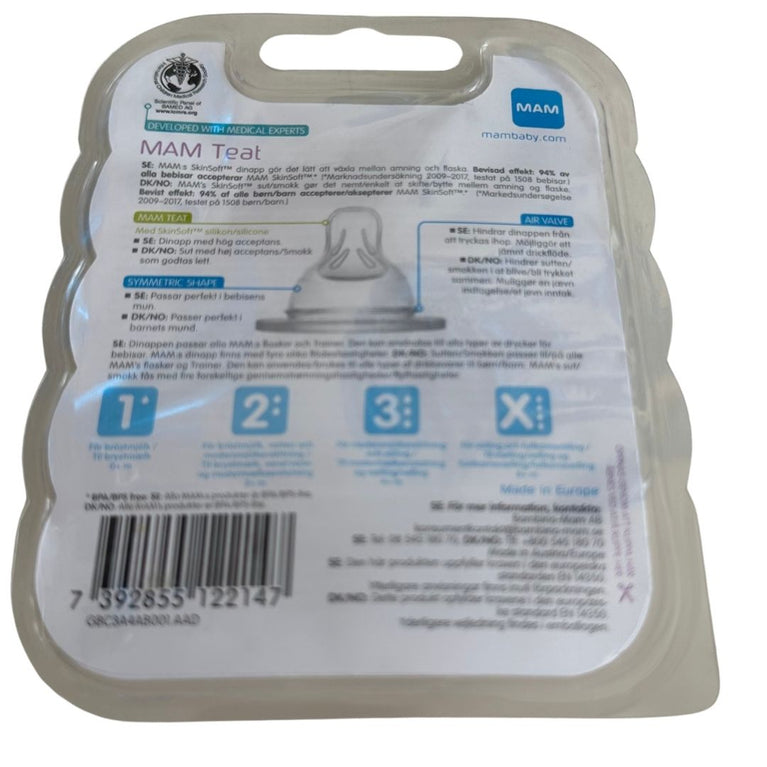 Mam Teats Size 1 Slow Flow SkinSoft Silicone - 0 months+ (Pack of 2)
