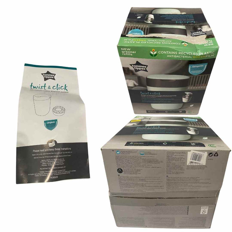 Tommee Tippee Twist & Click Advanced Nappy Disposal Bin - Mint Green & Grey