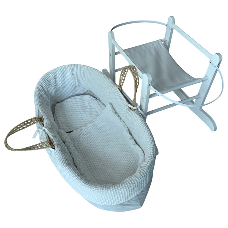 Kinder Valley Pram Moses Basket with Stand - White Waffle