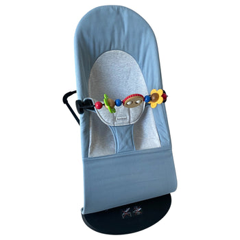BabyBjörn Bouncer Bliss Blue Grey + Wooden Toy for Bouncer