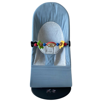 BabyBjörn Bouncer Bliss Blue Grey + Wooden Toy for Bouncer