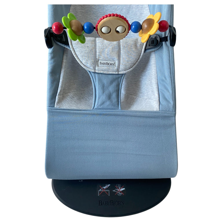 BabyBjörn Bouncer Bliss Blue Grey + Wooden Toy for Bouncer