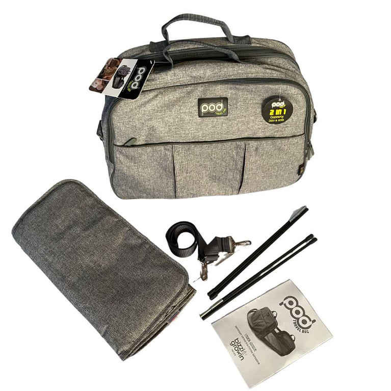 Bizzi-Growin-POD-Travel-Crib-converting-to-Changing-/-Diaper-Bag-Grey-1
