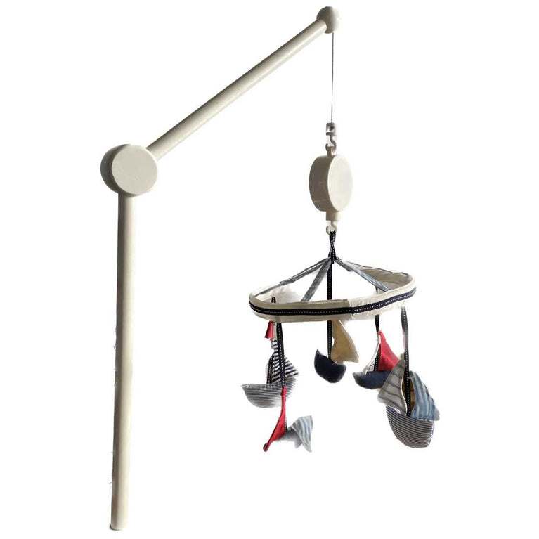 Pottery-Barn-Musical-Crib-Nursery-Mobile-(Sailboats)-+-Beech-Wood-Mobile-Arm-1