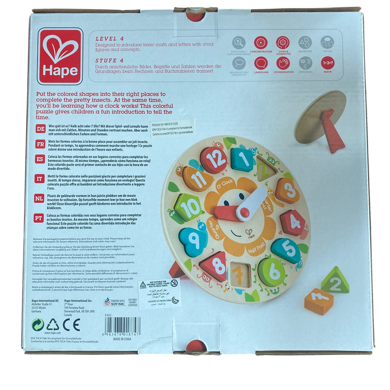 Hape Wooden Chunky Clock Puzzle–13 Pieces