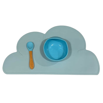 Amini Silicone Suction Bowl, Spoon & Place Mat Set - Blue